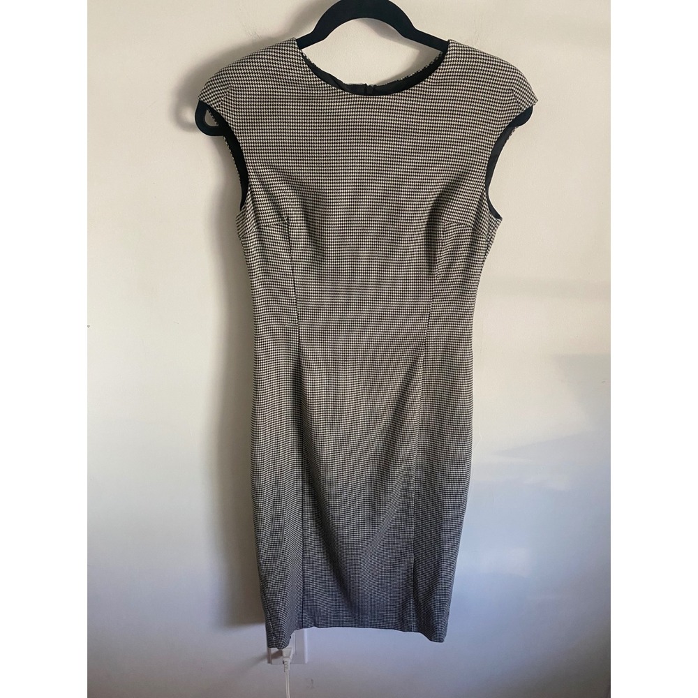 ZARA Houndstooth‎ Sheath Dress Cap Sleeve Black White Business Casual Size S